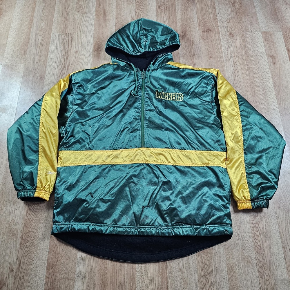 Vintage Green Bay Packers Reebok Hoodie Mens Large Nfl Reversible Jacket Y2k